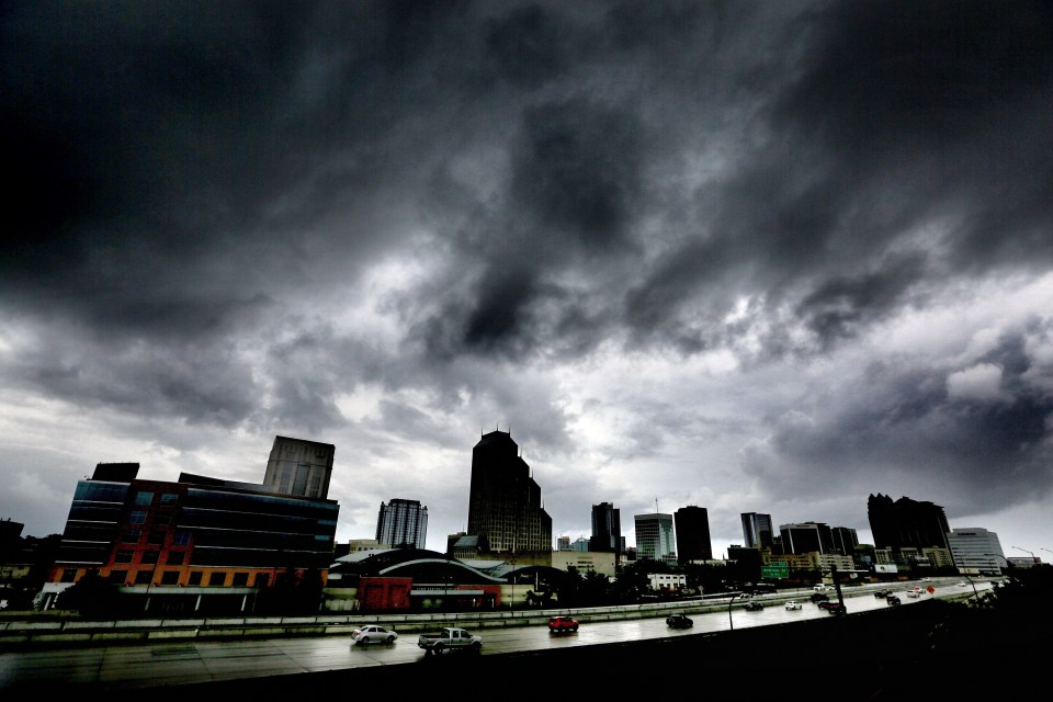 The first outer bands of rain are seen passing over Orlando, Florida