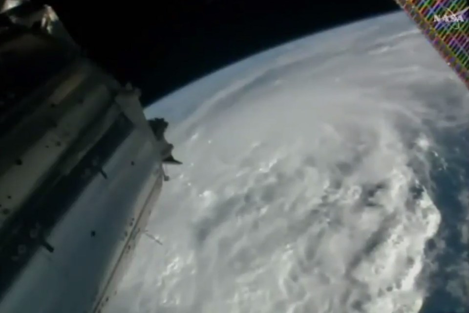 The devastating storm is pictured here from aboard the International Space Station