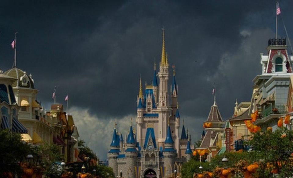  Foreboding storm clouds gather behind the Cinderella castle at Disney World near Orlando