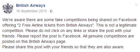  A statement from British Airways on their Facebook page