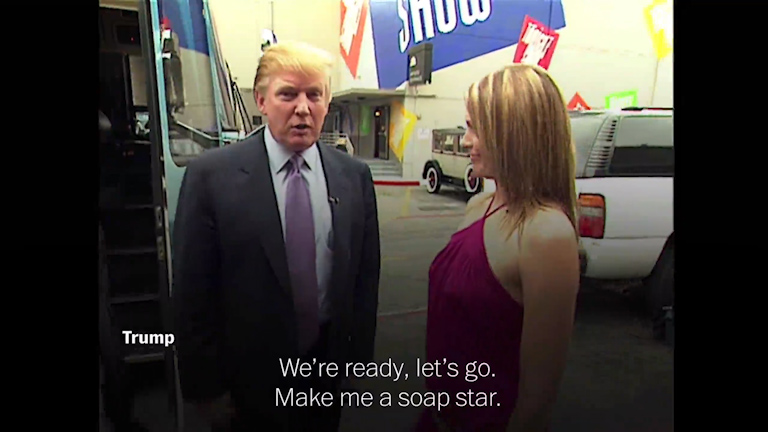  Before he officially meets soap actress, Arianne Zucker, Trump can be heard saying 'Woah' when he sees her