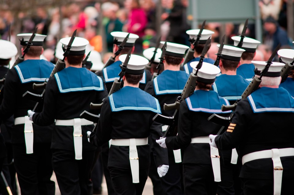 Members of The Royal Navy marching in the procession at the annual Lord Mayor's Show in the City of London.