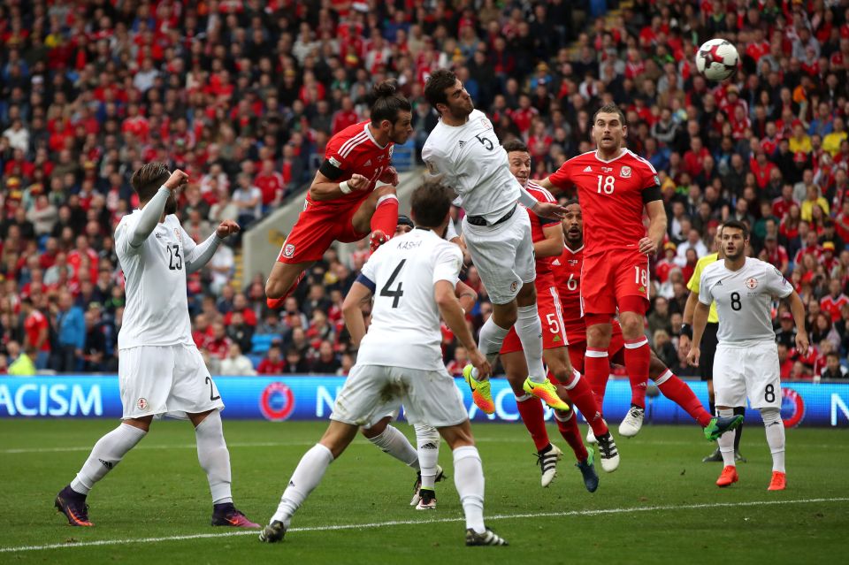  Gareth Bale leaps highest to score the opening goal