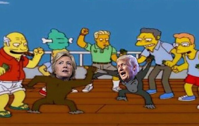  A scene from The Simpsons featuring two fighting monkeys was used to comment on the debate