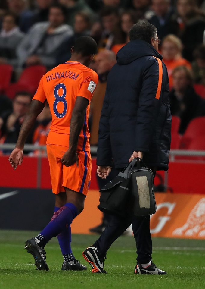  Georginio Wijnaldum limped off during the Netherlands' defeat to France