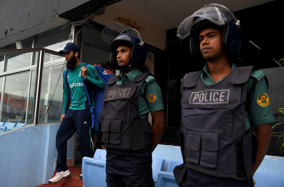  Moeen Ali walks towards the nets at the Zohur Ahmeed Chowdhury Stadium