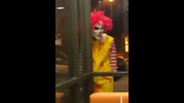  A menacing clown was filmed outside Ewood Mcdonald's scaring diners