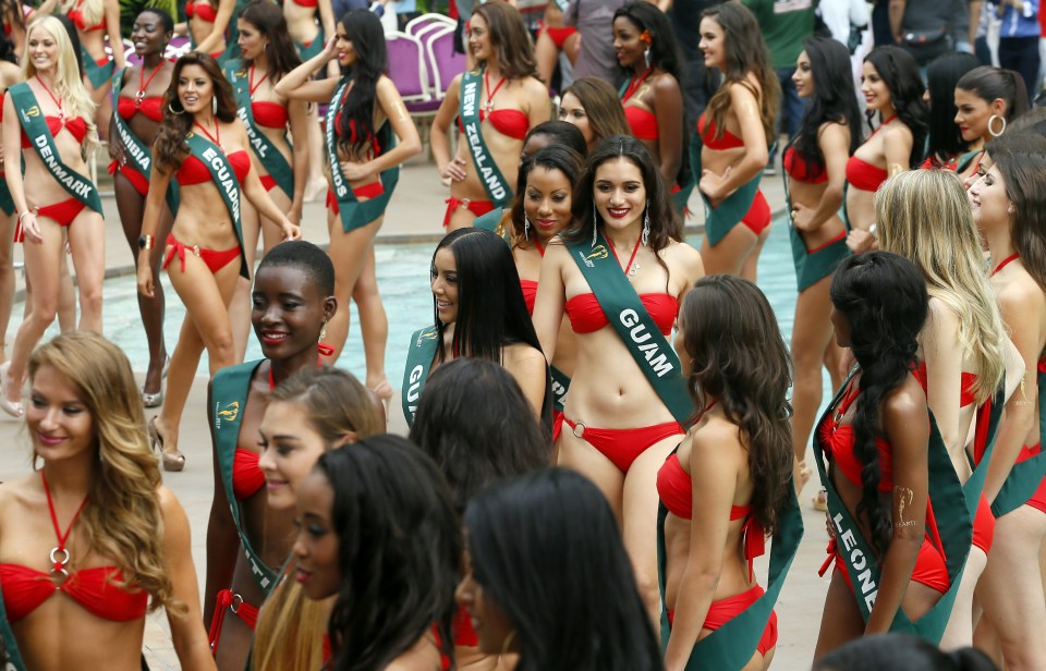 The candidates strutted their stuff around the poolside