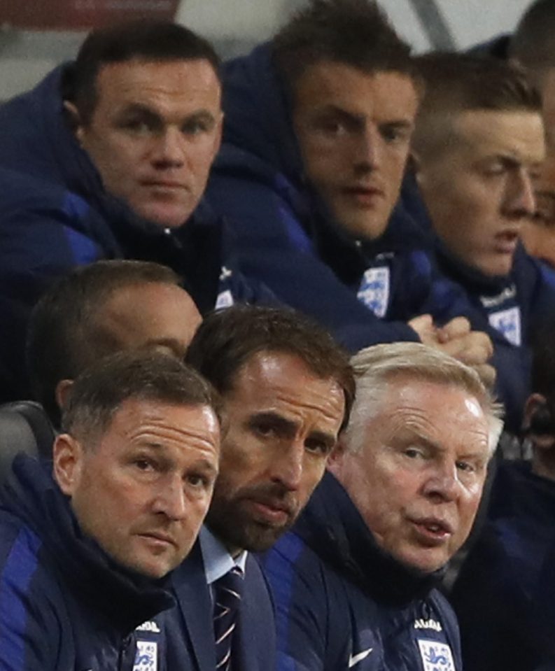  Face in the crowd...Wayne Rooney on the bench against Slovenia