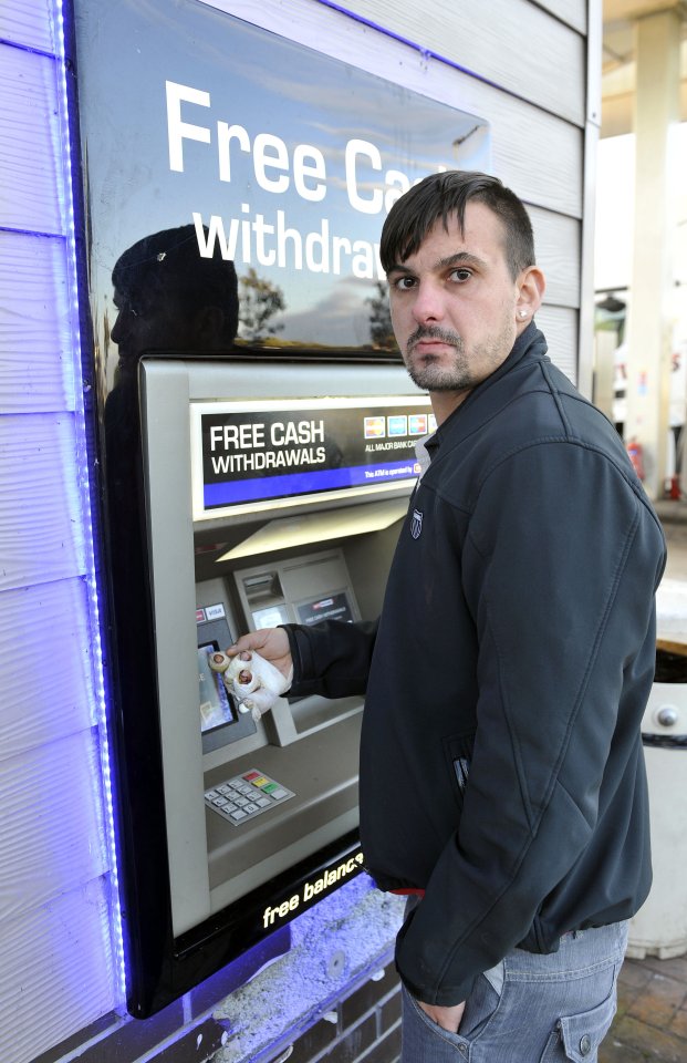  Simon at the cashpoint where the knife-wielding clown attacked him