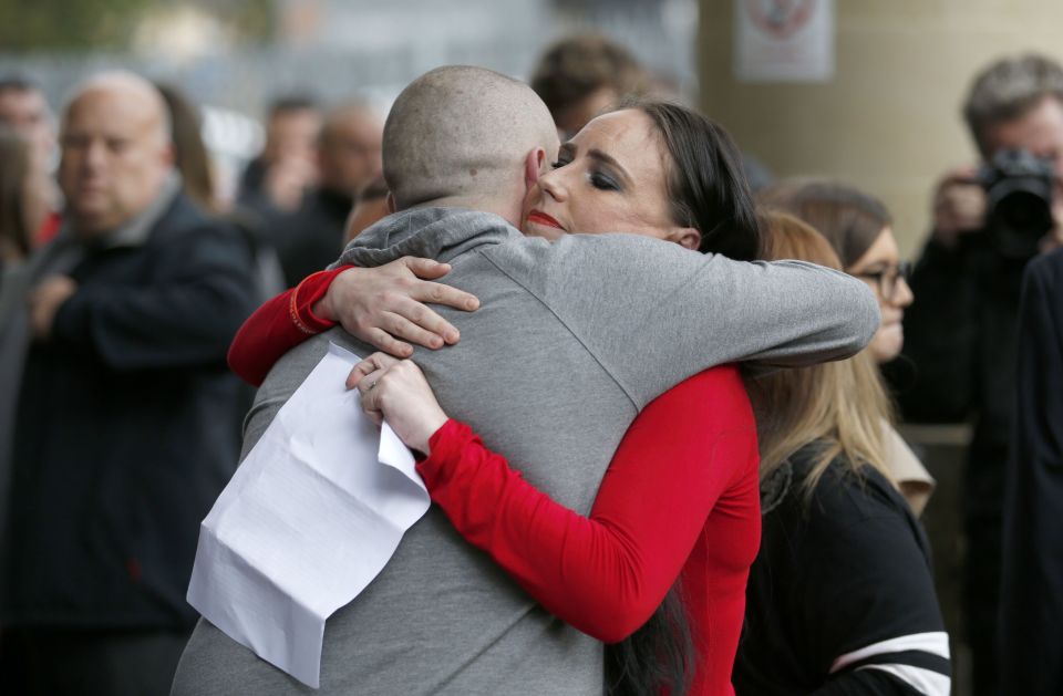  Grieving mum Pamela is comforted outside of court as she thanks police for their investigation