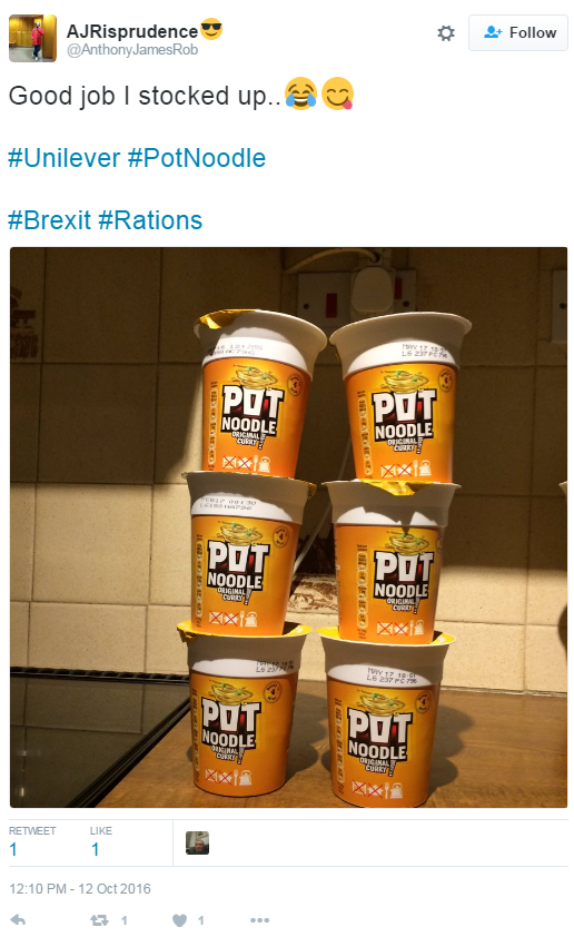  Twitter users have shared jokes that people will be 'stocking up' on products like Pot Noodle