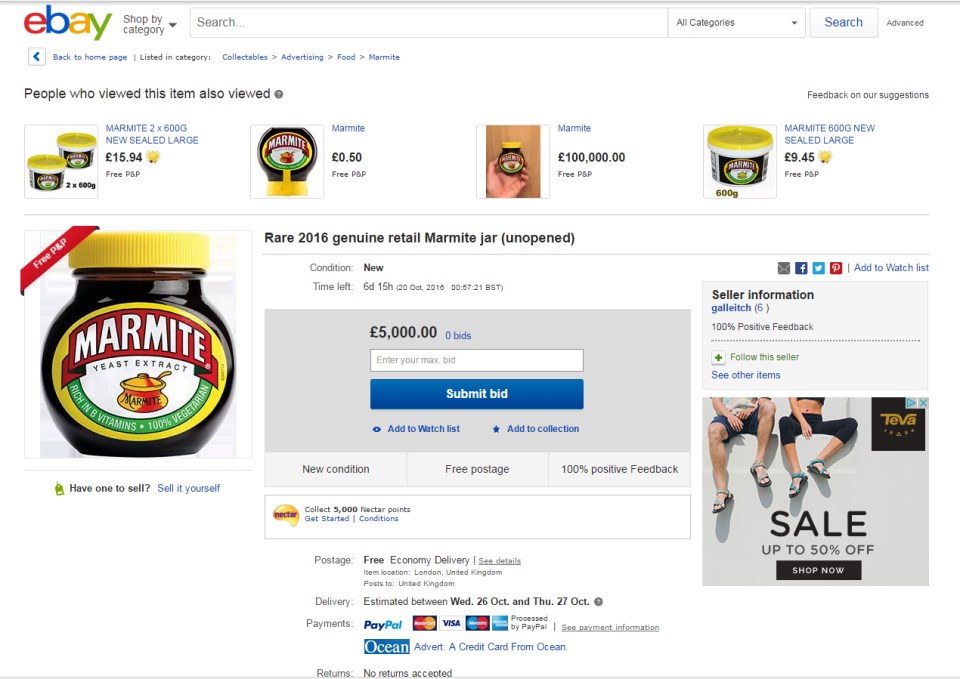  Someone on eBay is selling Marmite for £5,000