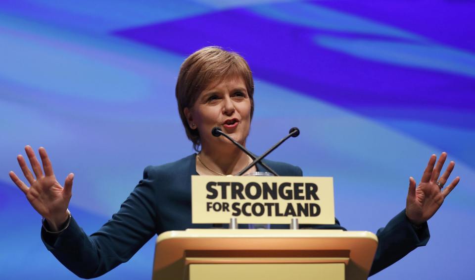  Scotland's First Minister and leader of the Scottish National Party (SNP), Nicola Sturgeon, speaks at the party's annual conference in Glasgow, Scotland on October 13