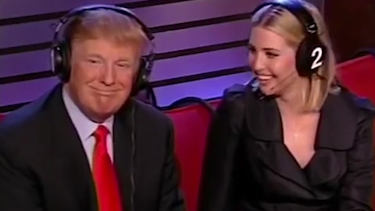  Donald Trump looked smug after being labelled a 'sexual predator' during a radio show in 2006