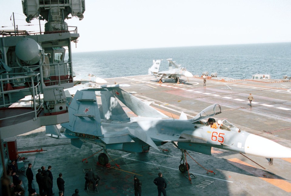  Admiral Kuznetsov's Sukhoi SU-27-K fighter jets are currently carrying out practice sorties in the sea off the Orkney Isles