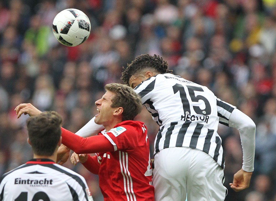 Thomas Muller was caught in the right eye by Eintracht's Michael Hector