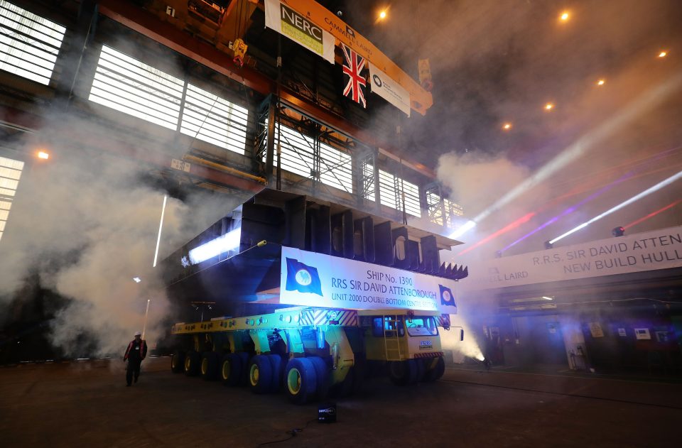 The keel is pictured arriving prior to the keel-laying ceremony of the polar research ship