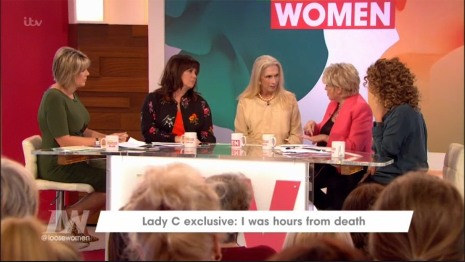  The I'm a Celeb star and socialite joined Ruth Langsford, Nadia Sawalha, Coleen Nolan and Gloria Hunniford on the chat show, and explained she nearly didn't make it for her appearance after being struck down with the illness