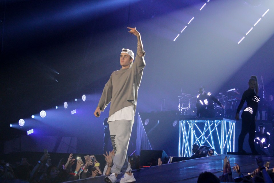  Pop star Justin Bieber was also playing at the Manchester Arena tonight, the latest stop on his world tour