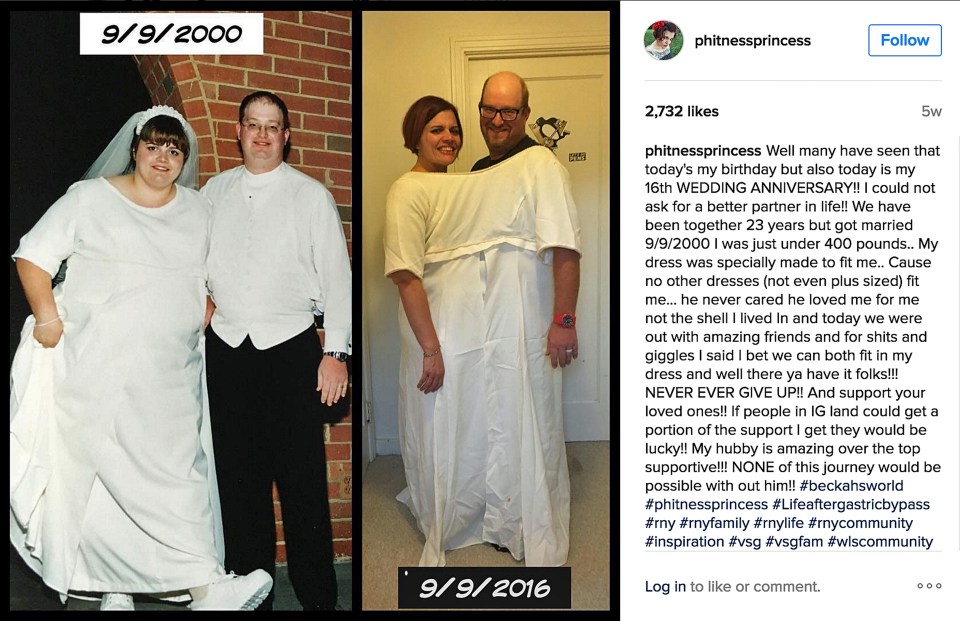  Beckah and her husband Clyde both fit into her wedding dress after she lost weight