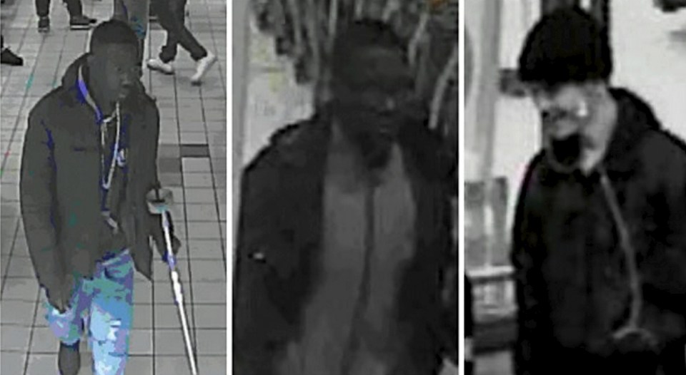  The three men being sought by police in connection with the Clapham stabbing