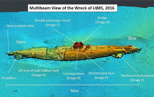  The wreck of UB-85 was recently rediscovered by engineers laying cable in the sea off the coast of Stranraer, Dumfries