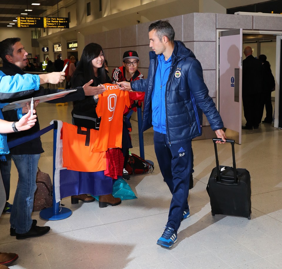  Former United striker RVP was happy to chat and sign autographs for waiting fans