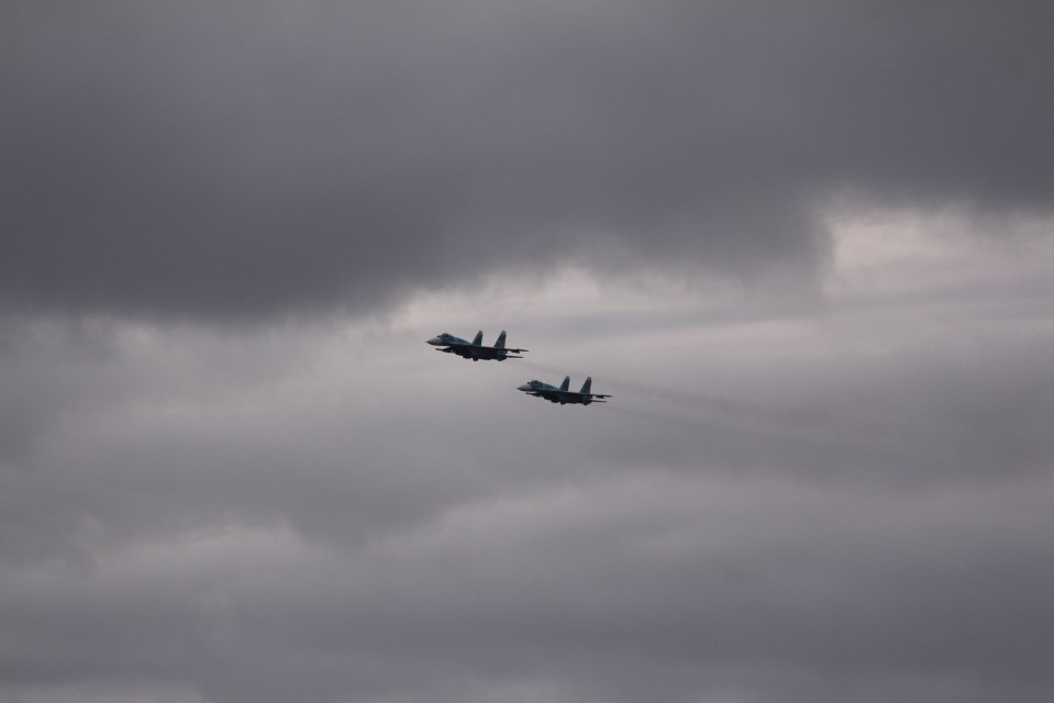  Two Russian jets were filmed carrying out training runs before they head on to the Mediterranean and Syria