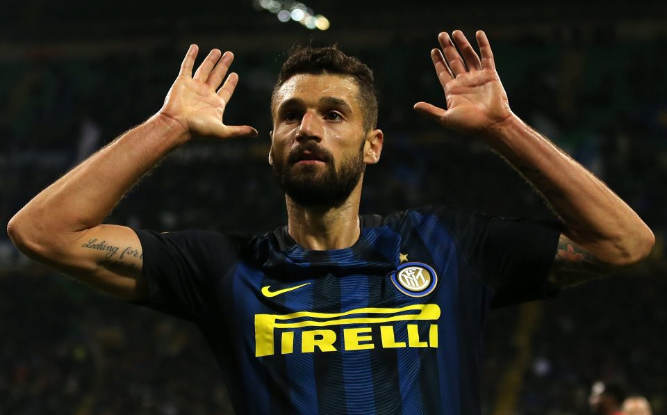  Antonio Candreva of Inter celebrates scoring the only goal of the game