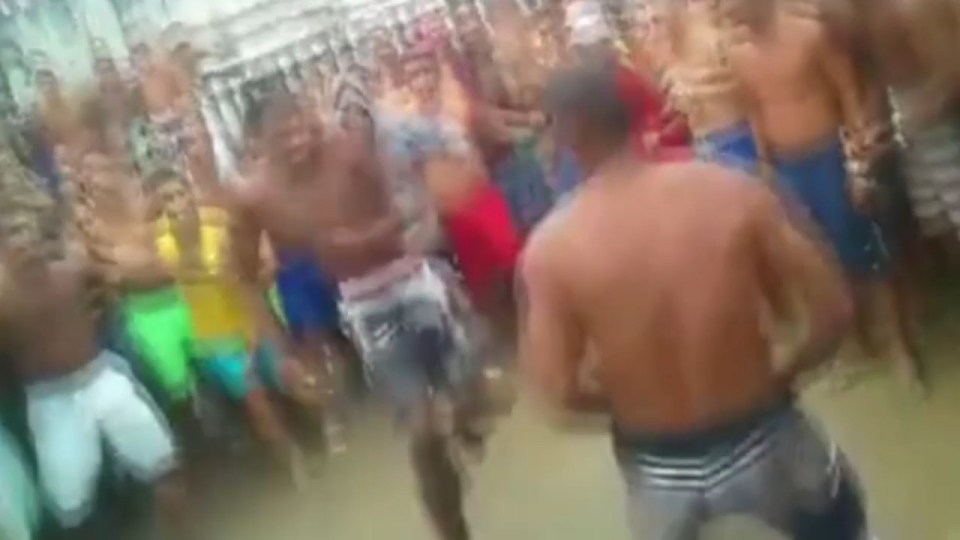  The inmates square up to each other before launching into full-scale brawl