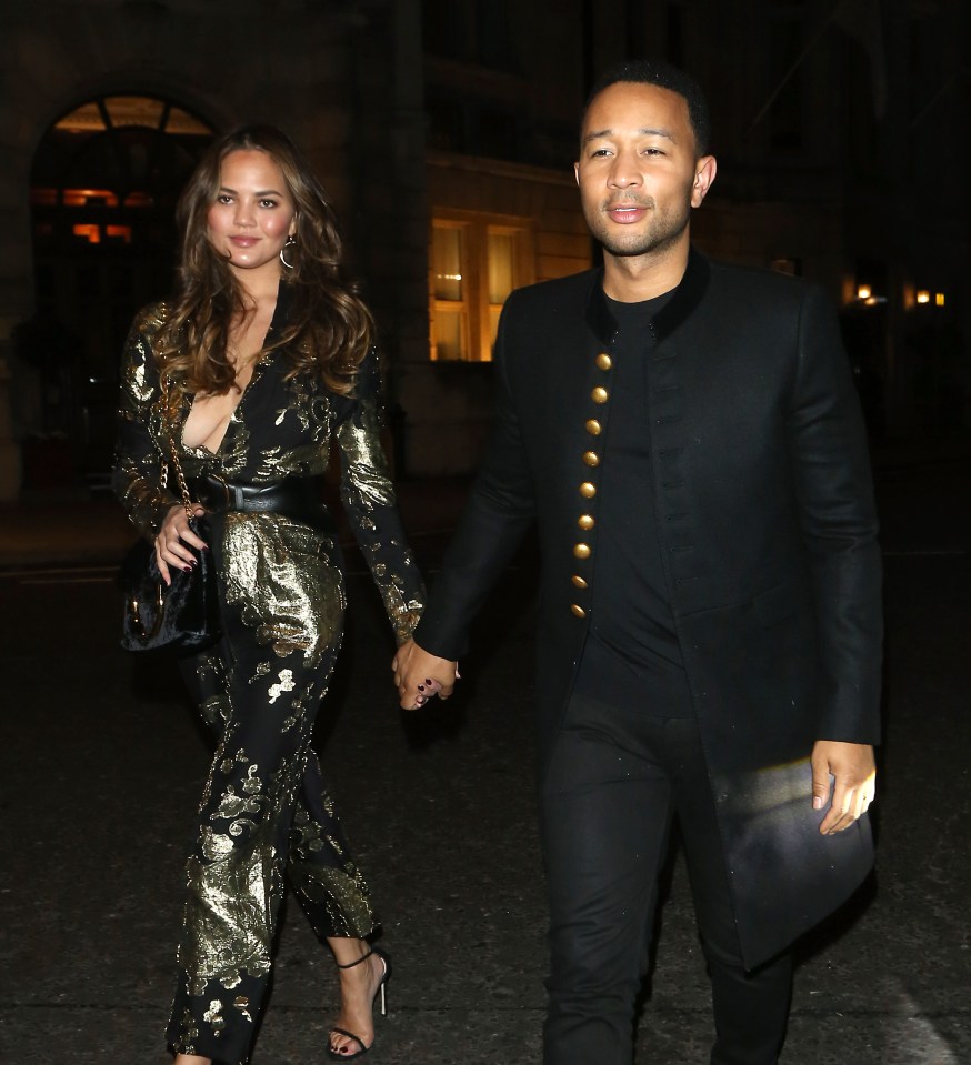  Chrissy Teigen went braless for a night out in London with hubby John Legend