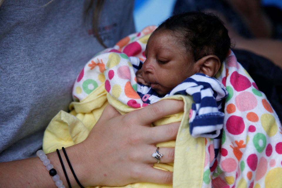 He was found and cared for by aid workers on their way to the airport in Hurricane-ravaged Jeremie, Haiti