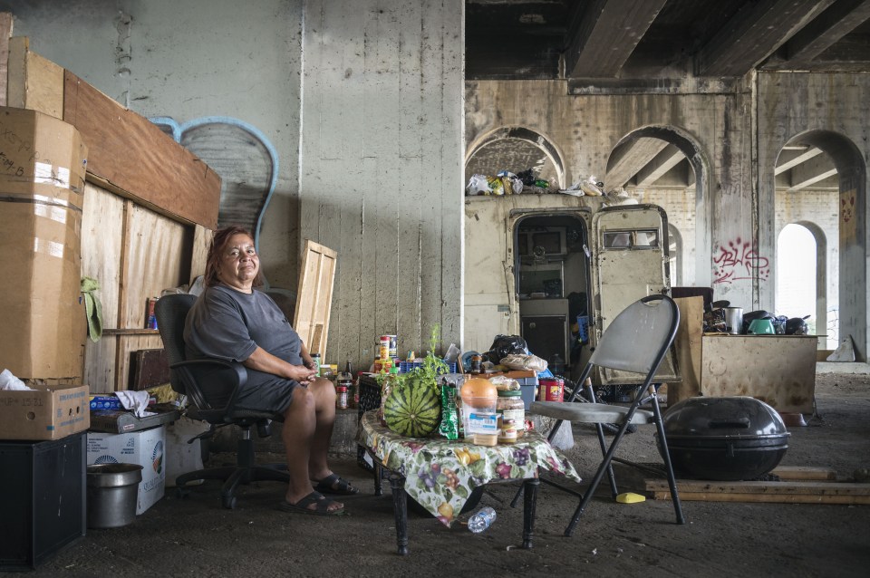  Many of the homeless live along the banks of the Los Angeles River, often used as a set for Hollywood blockbusters