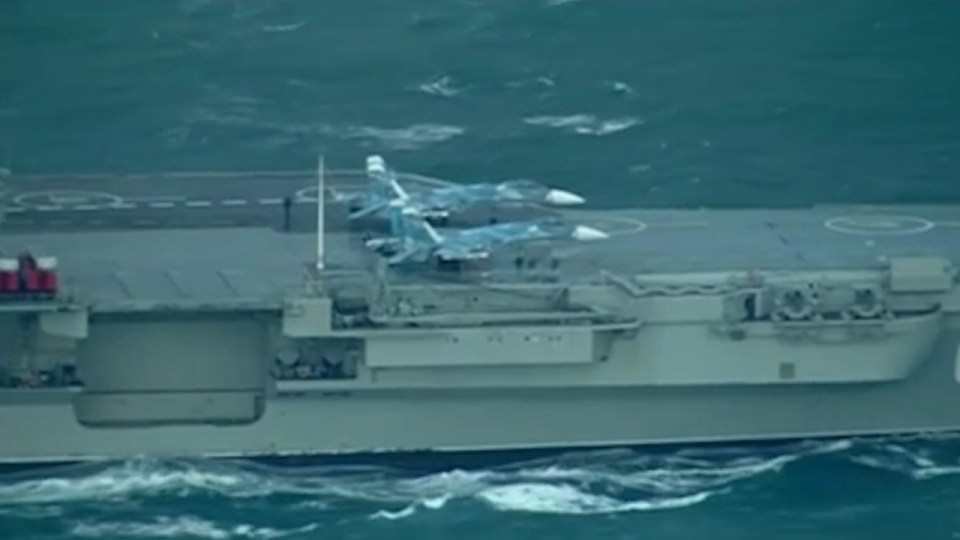  Sukhov fighter jets were clearly visible on the deck of the 300m-long carrier, that is leading a taskforce to Syria's eastern Mediterranean coast