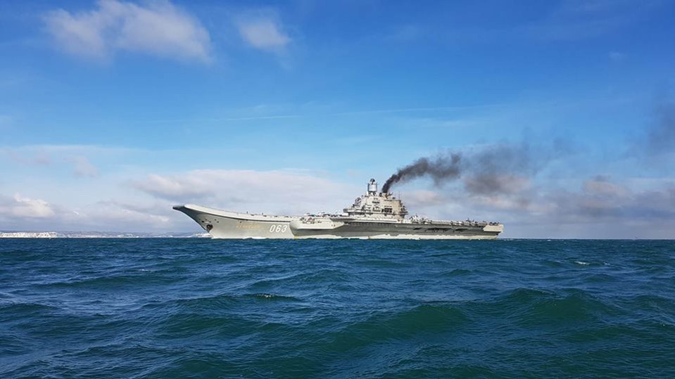  The immense power of the Cold War-era Admiral Kuznetsov was apparent from the shore as it steamed past Dover