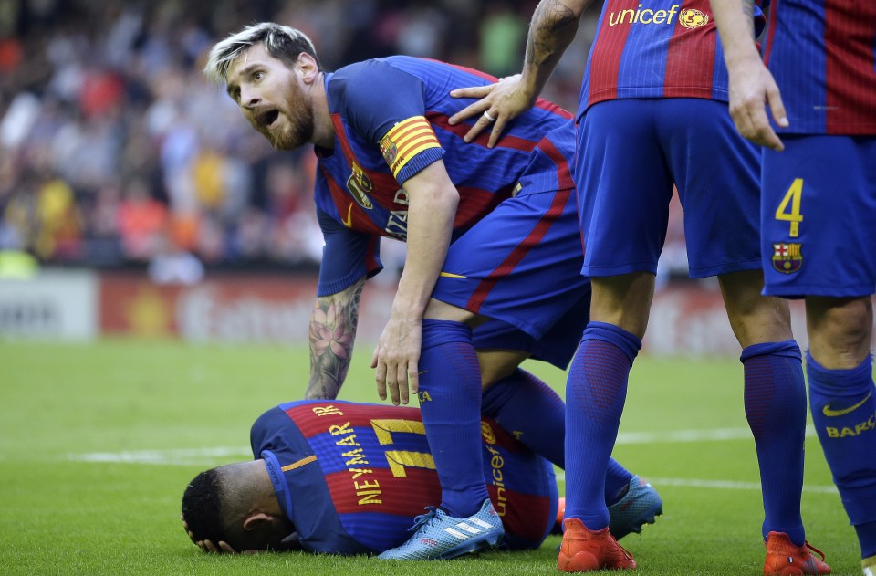  Messi then attended to Neymar who lay stricken on the floor after seemingly being hit by a missile