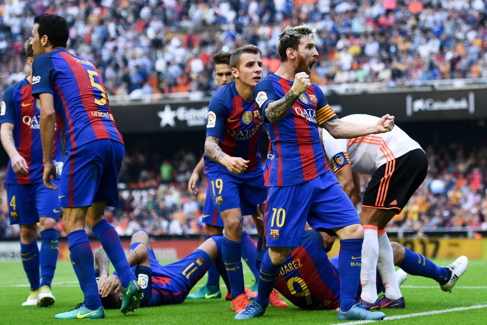  Lionel Messi chose to celebrate in front of the Valencia fans - unsurprisingly things turned nasty