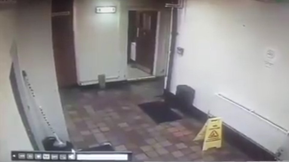 In the clip the cleaning sign starts off standing up