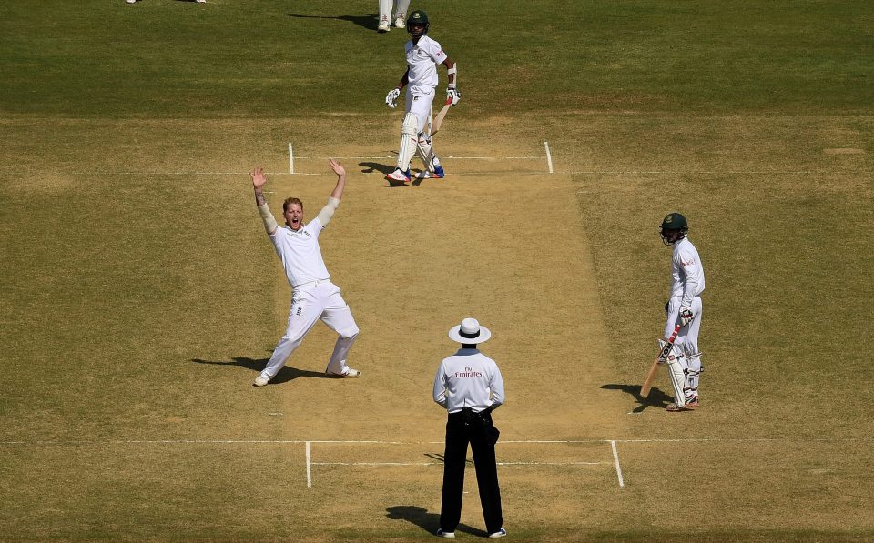  Ben Stokes celebrates taking the final wicket of Shafiul Islam in Chittagong