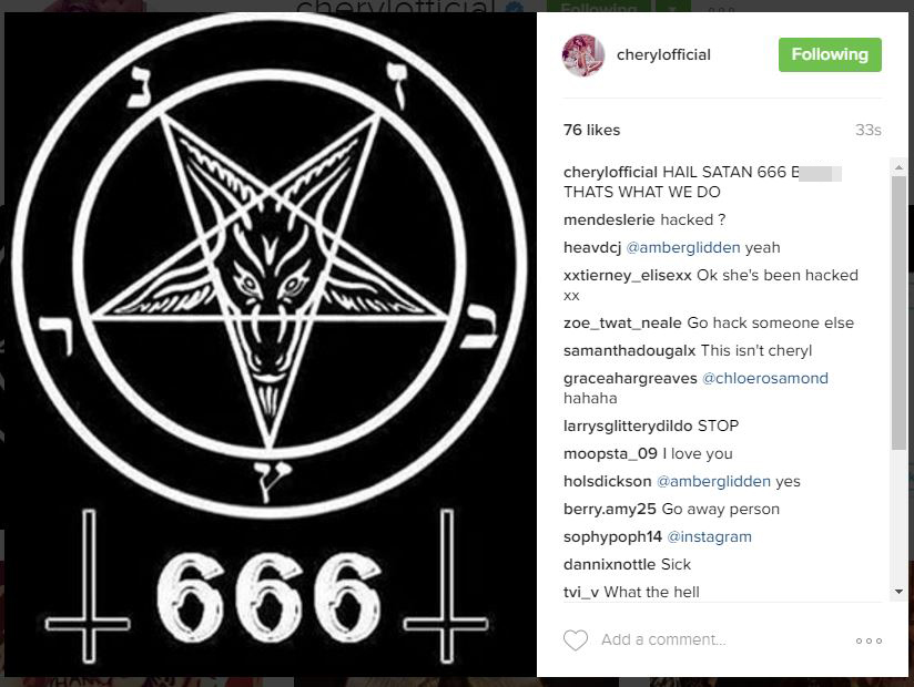  Hackers took over Cheryl's Instagram account in October