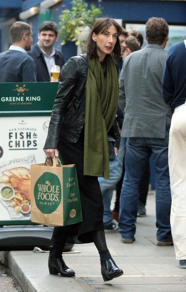 Samantha Cameron, pictured on her way back from work in west London with a Whole Foods bag