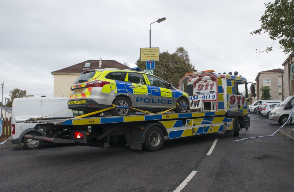  Forensic teams were at the scene today, with cops also investigating a burnt out car found close by