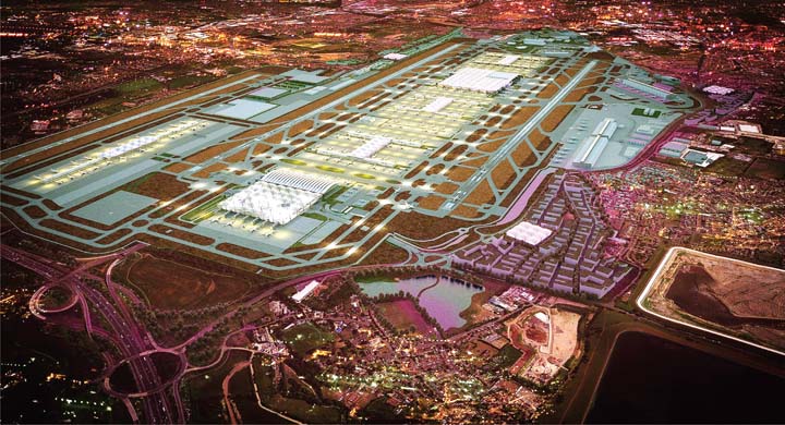 An artists impression by Grimshaw Architects, of what an expanded Heathrow would look like