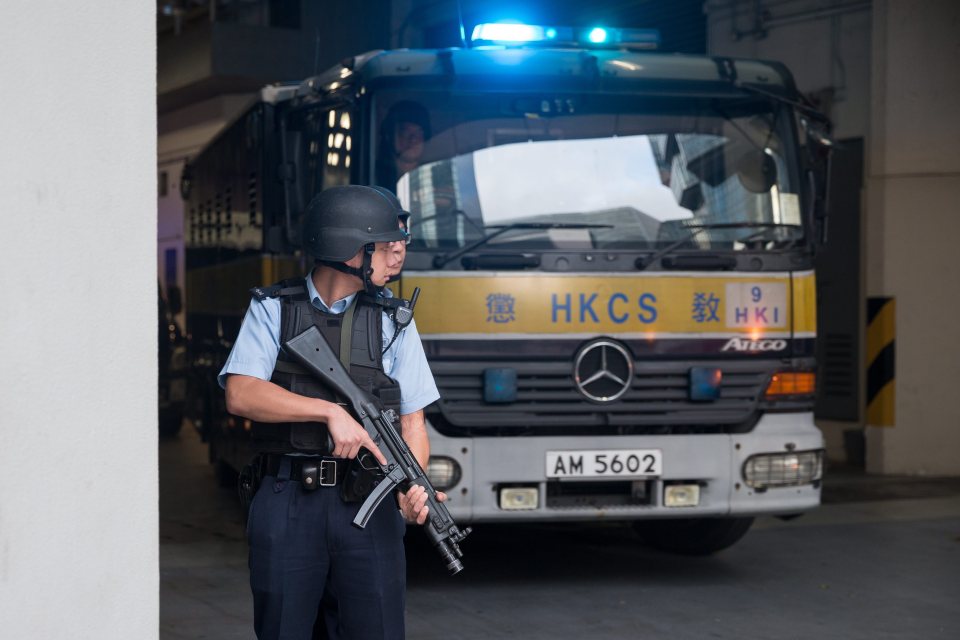  A Hong Kong Correctional Services van carrying Jutting leaves court