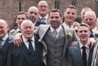  Phil Bardsley pictured with family on his wedding day to wife Tanya in Peckforton, Cheshire in 2014. He is pictured with grandfather John Albert Lancaster