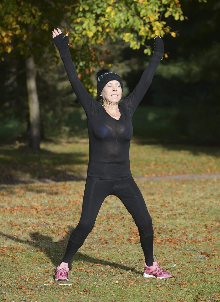 The actress appeared to be doing star jumps