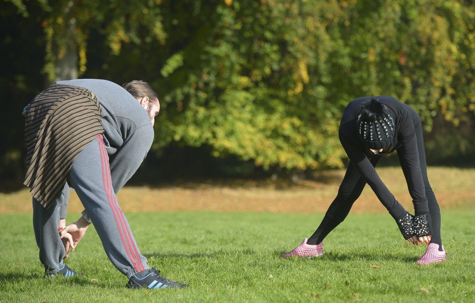 Paul helped his wife with the work-out and cool down