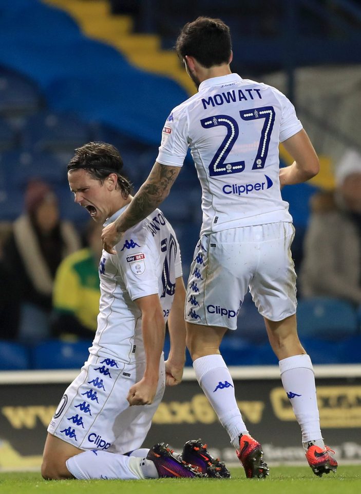  Marcus Antonsson enjoys his first-half leveller at Elland Road against the Canaries