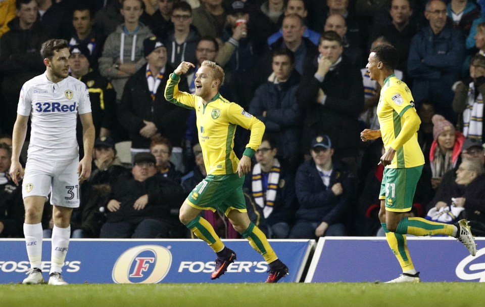  Alex Pritchard celebrates hitting an early EFL Cup opener for Norwich against their Championship rivals